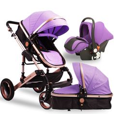 Детская коляска-трансформер 3 в 1 Wisesonle Q3, фиолетовый