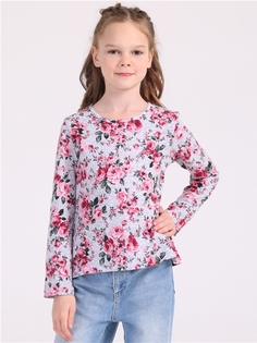 Лонгслив детский Апрель 329дев001нД2, букеты на светло-сером, 122