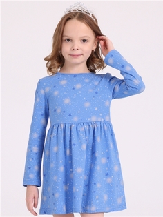 Платье детское Апрель 262дев001нгД1, звездное небо на голубом с глиттером, 110