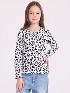 Лонгслив детский Апрель 329001нД2, черный леопард на белом, 134