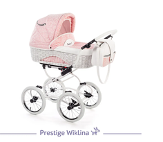 Коляска Reindeer Prestige Wiklina люлька+автокресло, цвет розовый+белый W5, всесезон