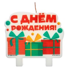 Свеча в торт " С днем рождения", 8 х 8 см, Чебурашка