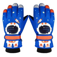 Зимние водоотталкивающие ветрозащитные детские сенсорные перчатки, с астронавтом, синие, L Grand Price