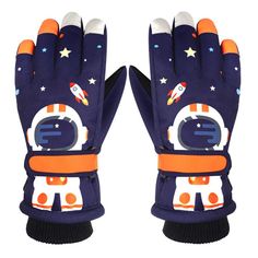 Зимние водоотталкивающие детские сенсорные перчатки, с астронавтом, темно-синие, XL Grand Price