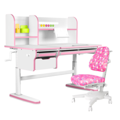 Комплект парта KinderZen Dali Plus белый/розовый с розовым с сердечками креслом Armata