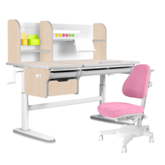 Комплект парта KinderZen Dali Plus клен/серый с розовым креслом Armata