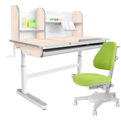 Комплект парта Kinderzen Gaudi Plus клен серый c зелёным креслом креслом Armata