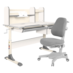 Комплект Anatomica парта Genius белый/серый с серым креслом Armata