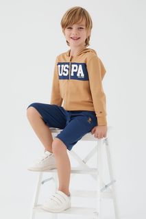 Костюм спортивный детский U.S. POLO Assn. US1354-V1, светло-коричневый, темно-синий, 116