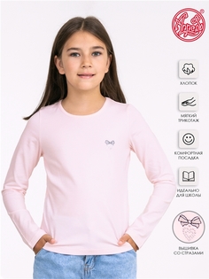 Лонгслив детский Апрель 1ДДЛД2555804, нежно-розовый110 Сердце с бантом вышивка, 128