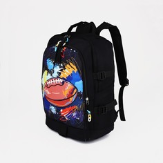 Рюкзак 31*16*42 см, 1 отд на молнии, 3 н/кармана, мяч регби, черный No Brand
