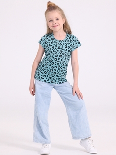Футболка детская Апрель 1ДДФК2621001н, темно-бирюзовый леопард на бирюзовом, 128