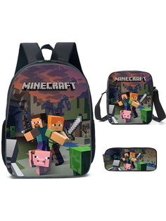 Рюкзак детский StarFriend сумка пенал 3 в 1 Майнкрафт Стив и Алекс Minecraft черный