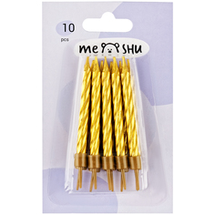 Свечи для торта с держателями MESHU Мини, золотые, 5,8см, 10шт, блистер 24 уп