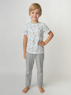 Пижама детская КотМарКот 2750916, белый, серый, голубой, 122