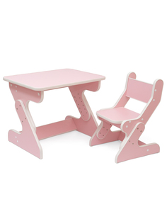 Комплект растущей детской мебели, стол и стул, Деревянный Бим-Бим, цвет розовый