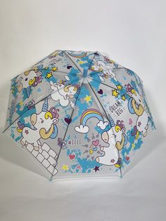 Зонт-полуавтомат детский Единорог голубой Rain Proof