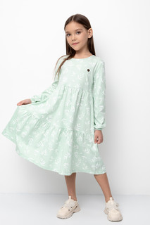 Платье детское CROCKID М 3467-1, пастельный зеленый, веточки, 122