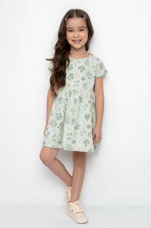 Платье детское CROCKID М 2508, зеленая лилия, нежные веточки, 128