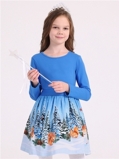 Платье детское Апрель 155дев804няД2Р, темно-голубой246+белки в елках, 146