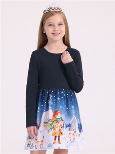 Платье детское Апрель 570дев258няД2Р, девочки в снегу+темно-синий82, 122