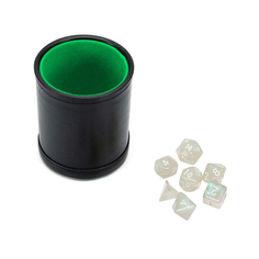 Набор Stuff-Pro Шейкер для кубиков кожаный с крышкой, зелёный + кубики Неоново-Синие