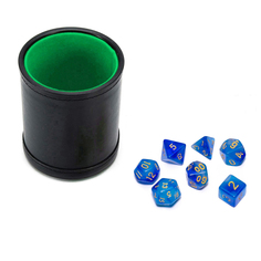 Набор Stuff-Pro Шейкер для кубиков кожаный с крышкой, зелёный + кубики синие с мешочком