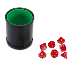 Набор Stuff-Pro Шейкер для кубиков кожаный с крышкой, зелёный + кубики красные с мешочком