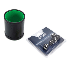 Набор Stuff-Pro Шейкер для кубиков кожаный с крышкой, зелёный + кубики D6, 16 мм, чёрные