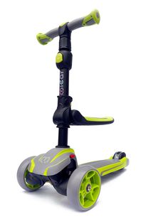 Самокат-беговел со светящимися колёсами Micar Moby Green-Grey 3 в 1 Scooter