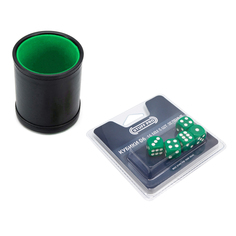 Набор Stuff-Pro Шейкер для кубиков кожаный с крышкой, зелёный, кубики D6, 16 мм, зелёные