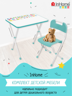 Складной столик и стульчик для детей с алфавитом InHome INKFS1/Mint