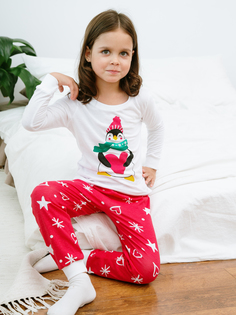 Пижама детская Ohana kids Pingvinred, белый, красный, 116