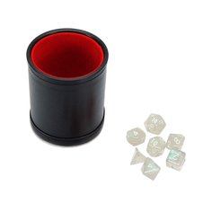 Набор Stuff-Pro Шейкер для кубиков кожаный с крышкой, красный и кубики Неоново-Синие