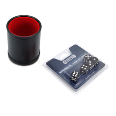 Набор Stuff-Pro Шейкер для кубиков кожаный с крышкой, красный и кубики D6, 16 мм, чёрные