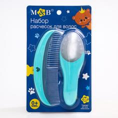 Набор для ухода за волосами Mum&Baby Мишка Принц, расческа и щетка, цвет бирюзовый