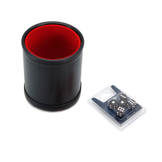 Набор Stuff-Pro Шейкер для кубиков кожаный с крышкой, красный и кубики D6, 12 мм, чёрные