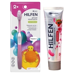 Набор Hilfen Детская зубная щетка розовая + Детская зубная паста Клубничка 60 гр
