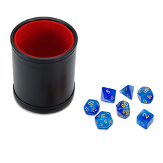 Набор Stuff-Pro Шейкер для кубиков кожаный с крышкой, красный и кубики синие с мешочком