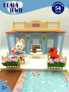Детский кукольный домик с мебелью и куклой фигуркой животного гостиная No Brand