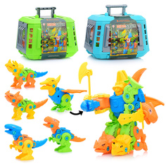 Конструктор OUBAOLOON 929-125 Дино-робот с мечом, с контейнером для перевозки, в корзине