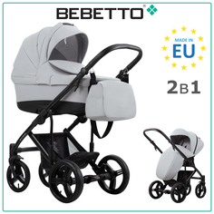 Коляска 2 в 1 Bebetto Magnum PRIMA 02, серая экокожа, рама черная