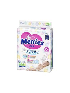 Подгузники MERRIES 2 для новорожденных S, 4-8 кг, 82 шт
