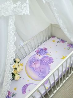 Простынь на резинке на матрас Динозаврик на месяце 120*60см No Brand