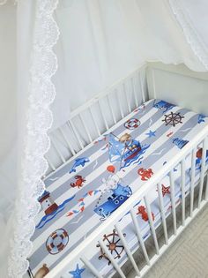 Простынь на резинке на матрас Морской мишка 120*60см No Brand