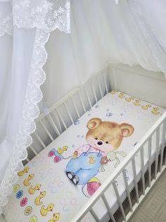 Простынь на резинке на матрас "Мишка с уточкой" 120*60см No Brand
