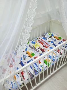 Простынь на резинке на матрас "Городской транспорт" 120*60см No Brand