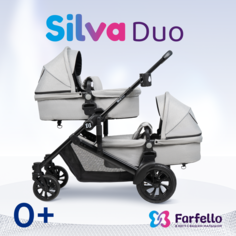 Коляска трансформер для двойни Farfello Silva Duo, светло-серый