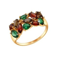Кольцо из желтого золота р. 17 SOKOLOV 714681, гранат/кварц/раухтопаз