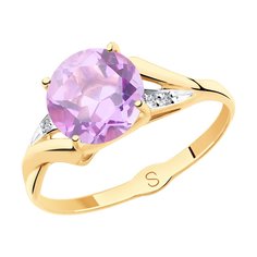 Кольцо из желтого золота р. 18,5 SOKOLOV 715484, аметист/фианит